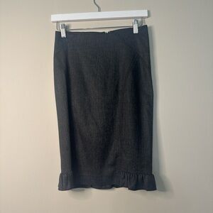 Bebe Gray Midi Pencil Skirt with Ruffled Hem for Work